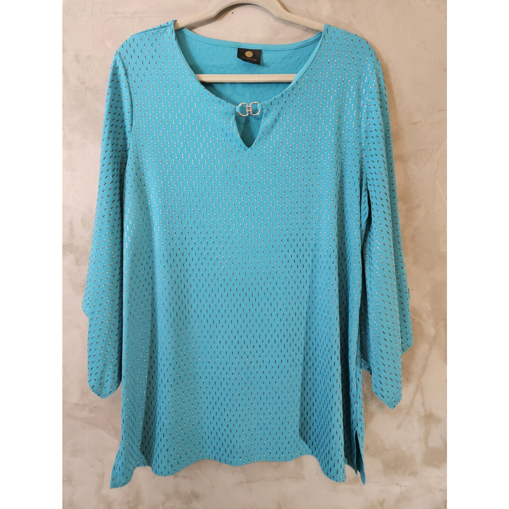 JM Collection Size XL Teal Knit V-Neck 3/4 Sleeve Blouse